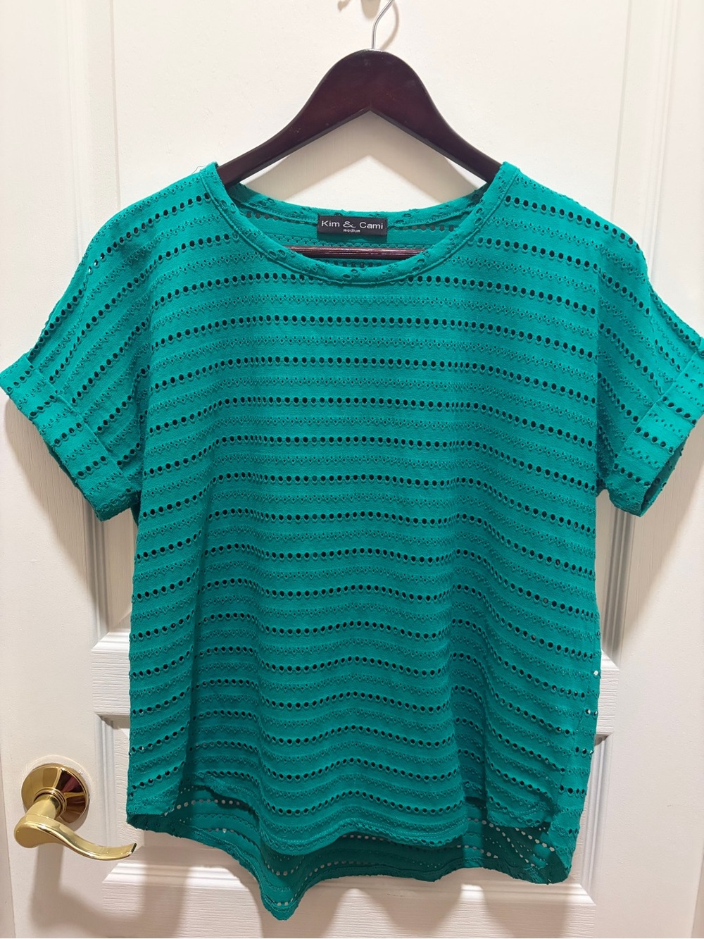 Kim & Cami Green Eyelet Short-Sleeve Top